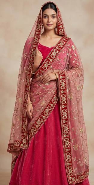 Net Embroidered Pink Women Dupatta