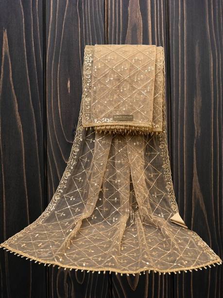 Net Embroidered Yellow Women Dupatta