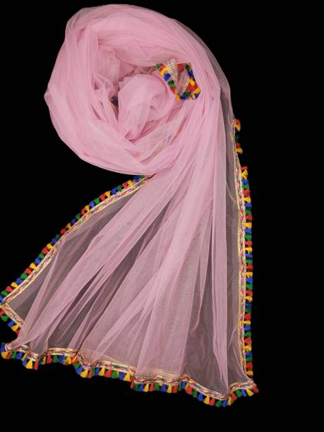 MARUTI KRUPA ENTERPRISE Net Solid Pink Women Dupatta
