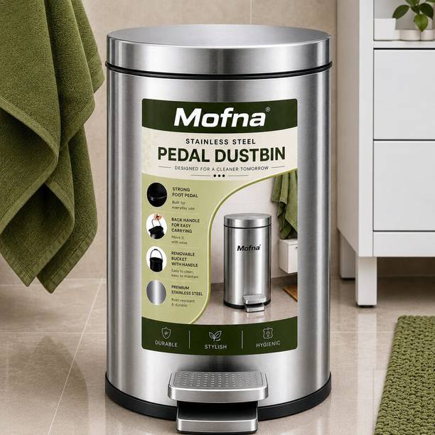 Mofna Stainless Steel Pedal Dustbin -5 Liter with Lid, 7x10 for Home, Office Silver Stainless Steel Dustbin