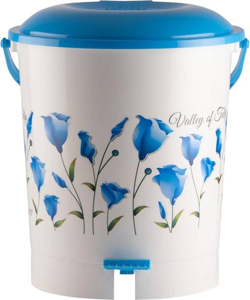 KUBER INDUSTRIES Floral Print Plastic Pedal Dustbin, Waste Bin With Handle, 10 Litre (Blue) Plastic Dustbin