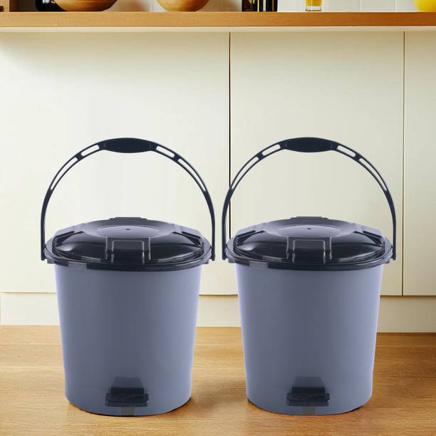 HOMESTIC by Kuber Industries Pack of 2 Plastic Pedal Dustbin for Home | 7 Ltr | Check Dhakkan- Grey & Black Plastic Dustbin