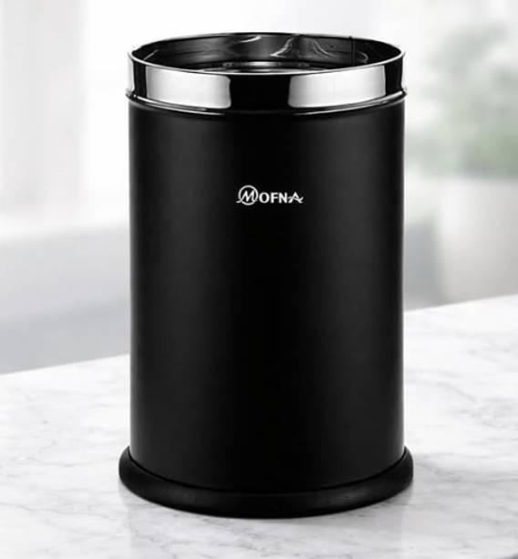 Mofna SS_Solid_Blk_7x10-6L Stainless Steel Dustbin