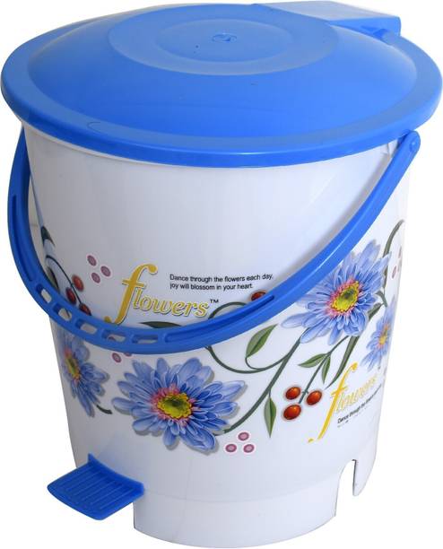 KUBER INDUSTRIES Flower Print Plastic Garbage Waste Dustbin/Recycling Bin for Home, Office, Factory With Lid, 10 Liters (Blue) डस्टबिन