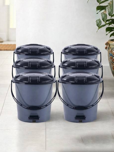 HOMESTIC by Kuber Industries Pack of 6 Plastic Pedal Dustbin for Home | 7 Ltr | Check Dhakkan- Grey & Black Plastic Dustbin