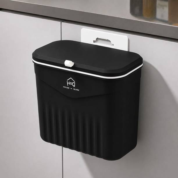 HOUSE OF QUIRK 7L Hanging Kitchen Trash Can with Lid, Wall Mounted & Cabinet Door Waste Bin Plastic Dustbin