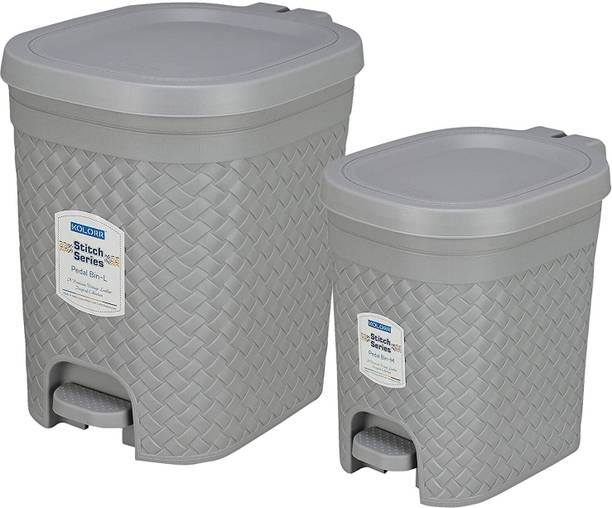 KOLORR 7 L And 15 L Stitch Pack of 2 Grey Pedal Wastebin Without Inner For Home Plastic Dustbin
