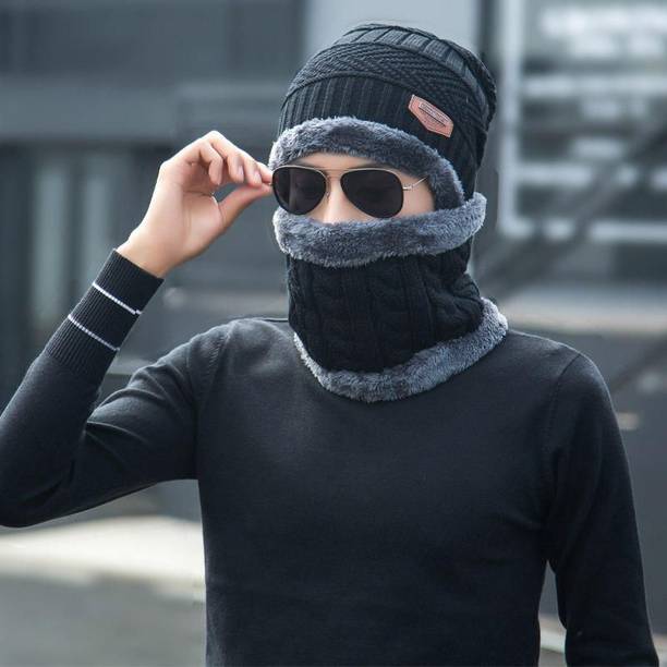 vidhmahi Velohome Wool Beanie Cap & Muffler Set for Men & Women Ear Muff