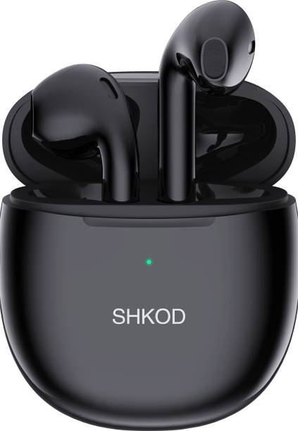 SHKOD AirLits True Wireless Earbuds with 25H Playtime, Bluetooth 5.3 (Crystal Black) Wired Headset