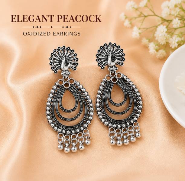 Oxidized Peacock Design Traditional Drop Earrings for Women & Girls Alloy Drops & Danglers, Jhumki Earring