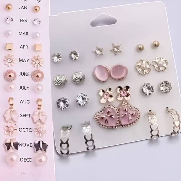 Trendy 24 Pair Stylish Stud Earrings Combo Set Daily Wear & Party Wear Jewelry Pearl Alloy Stud Earring