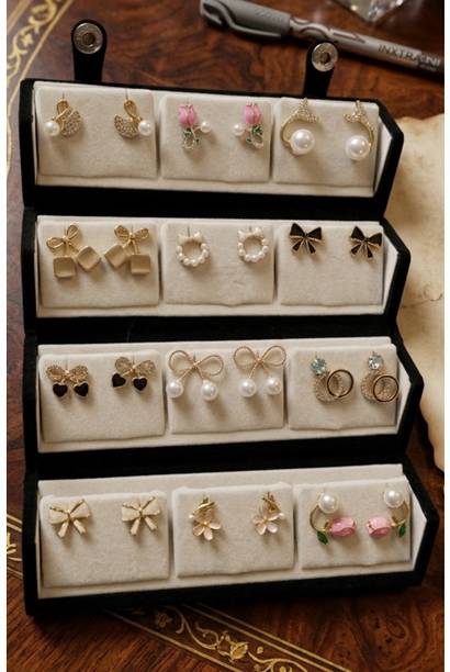 Pack of 2 folding earring box with Korean earrings set for womens and girls Cubic Zirconia Alloy Stud Earring