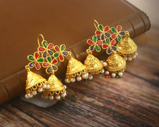 Tanusha Jewels Beautiful gold plated jhumki earrings for women& girls Pearl Brass Jhumki Earring