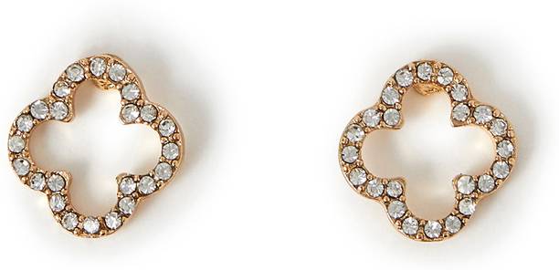 Women Cut Out Flora Pavé Stud Earrings Crystal Alloy St...
