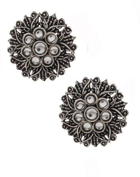 Anuradha Silver-Oxidized Finish Designer Tops Earrings For Women &amp; Girls Alloy Stud Earring