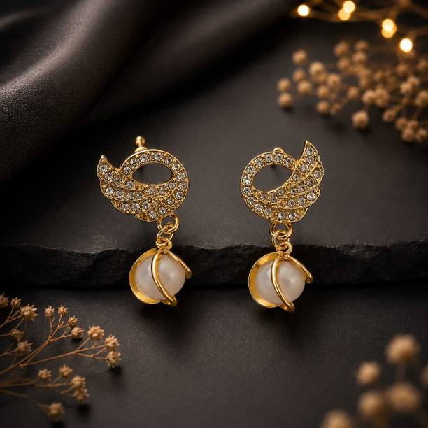 earring for women and girl Diamond, Pearl Stainless Steel Drops & Danglers