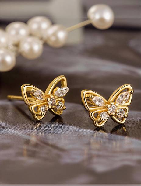 Cute Little Butterfly Earrings For Women & Girls Swarovski Zirconia Stainless Steel Stud Earring