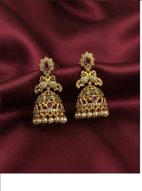 Trending Premium Quality Peacock Butta Earrings with White Pearl Drops Cubic Zirconia Alloy Jhumki Earring