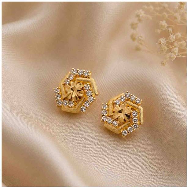 Bestseller Gold Plated American Diamonds Stud Earrings for Women Diamond Brass Stud Earring
