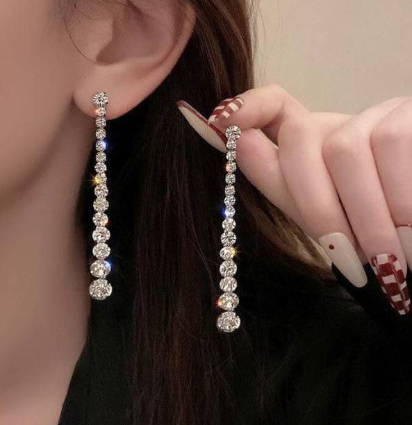 BLINGEE Long Crystal Dimond Tassel Korean Earrings For Women Trendy Western Fashion Crystal, Cubic Zirconia, Diamond Alloy Earring Set, Drops & Danglers, Tassel Earring