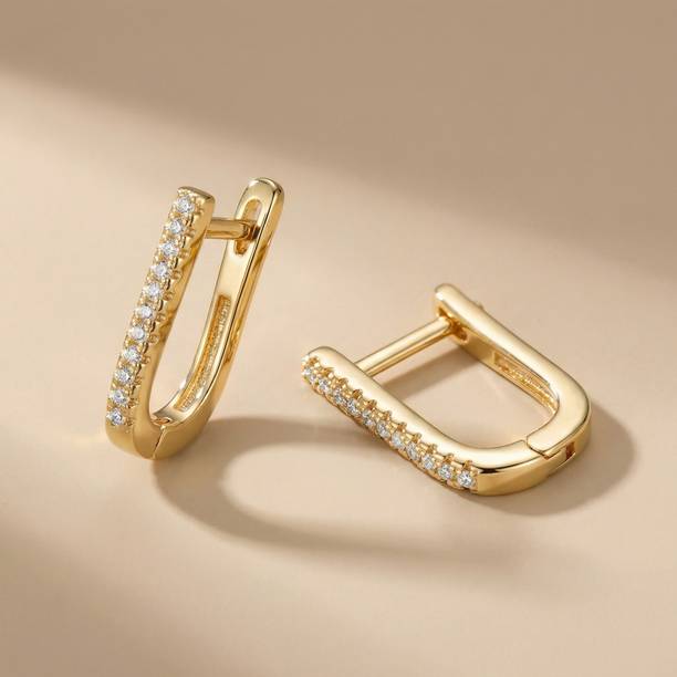 Elegant Diamond Hoop Earrings For Women & Girls Crystal Stainless Steel Hoop Earring