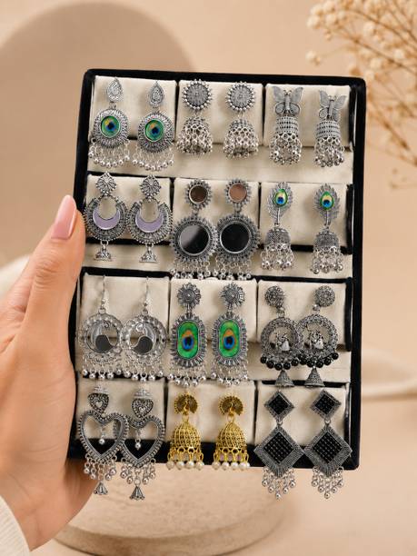 एचएस Premium Pack of 12 Earing set with velvet box Metal Jhumki Earring, Earring Set, Drops & Danglers