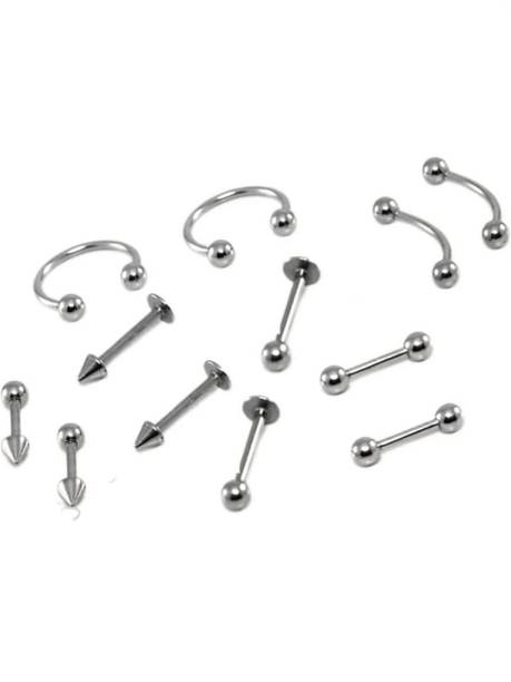 Silver Surgical Steel Piercing Jewelry for Men/Women/Boys/Girls (Pack of 12) Metal Stud Earring