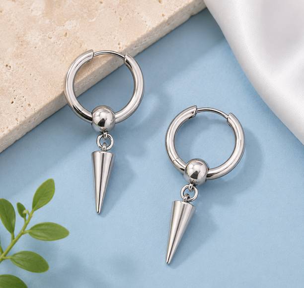 Vintage Style Hoop Small bullet Stainless steel earrings pack of 1 Pair Stainless Steel Drops & Danglers
