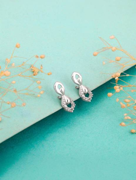 Sterling Silver Glittering Hexagon Earrings for Women and Girls Zircon Sterling Silver Stud Earring