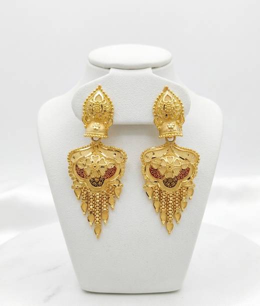 ER64 Amber Brass Drops & Danglers, Earring Set