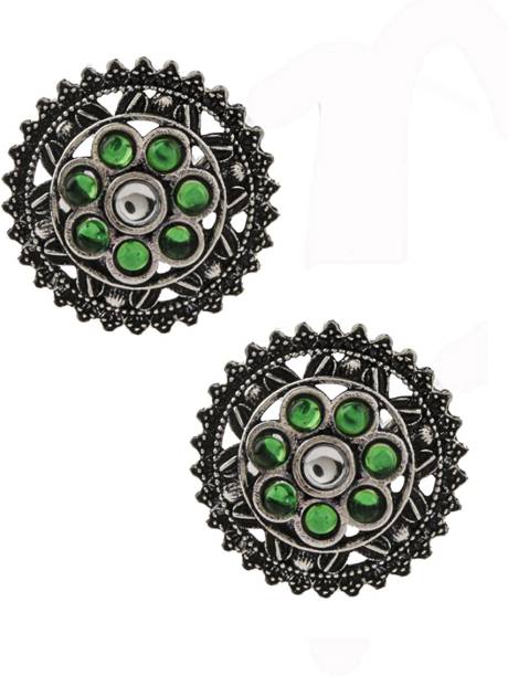Anuradha Green Colour Silver Oxidized Fancy Earrings- Studs Tops For Women Alloy Stud Earring