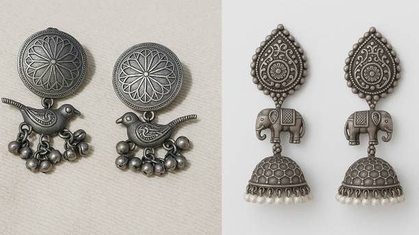 ICONIC DEEVA German Silver Earrings Brass Drops & Danglers