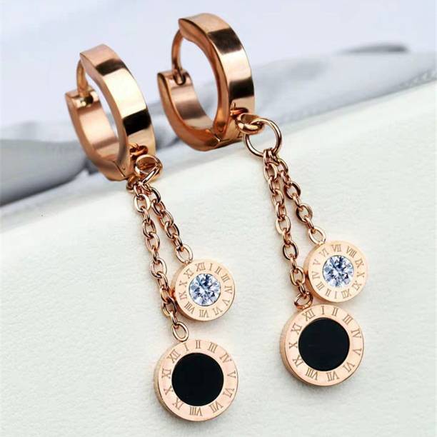 Jewels Galaxy Stylish Anti-Tarnish Earring With Roman Circle Cubic Zirconia Stainless Steel Drops & Danglers