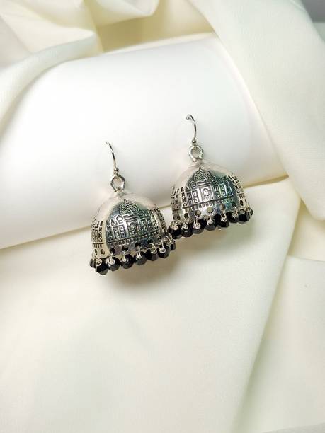 Medium size black cristal stone an silver plated jhumka set for women Swarovski Crystal Alloy Jhumki Earring