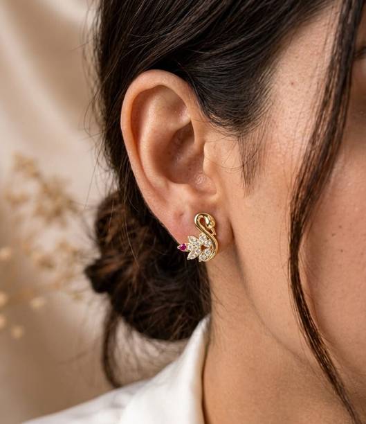 Royal Swan Crystal Stud Earrings. Cubic Zirconia Brass Stud Earring