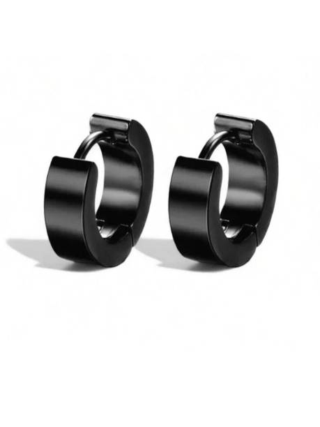 Classic Black Stainless Steel Huggie Hoop Earrings – Unisex Stainless Steel Earring Set