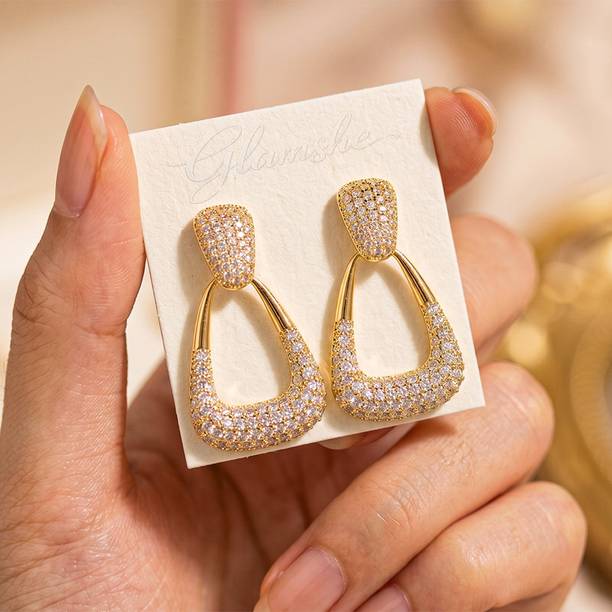 Golden Luxe AD Stone korean Design Drop Earrings Set for Girls & Women Cubic Zirconia Alloy Stud Earring