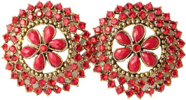 Fashionhaat Designer Round Tops Red color Crystal Ethnic earrings for women/Girls Metal Stud Earring