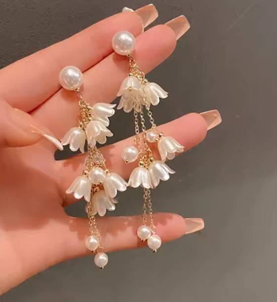 AKISON JEWELS Long Earrings Flower Earrings Floral Earrings Korean Earrings Western Earring Pearl Alloy Tassel Earring