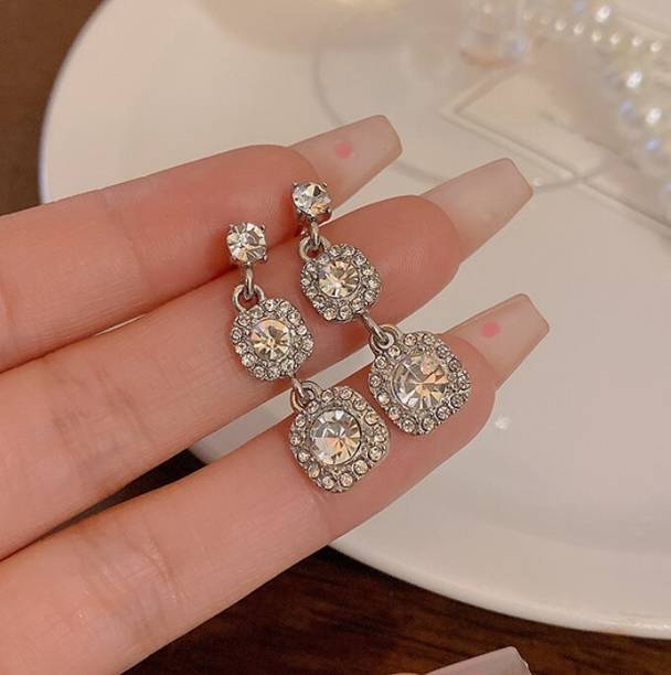 AKISON JEWELS Zircon Drop Korean Earrings For Women Girls Trendy Western Fashion Earring Crystal, Diamond, Cubic Zirconia Alloy Earring Set, Drops & Danglers, Tassel Earring