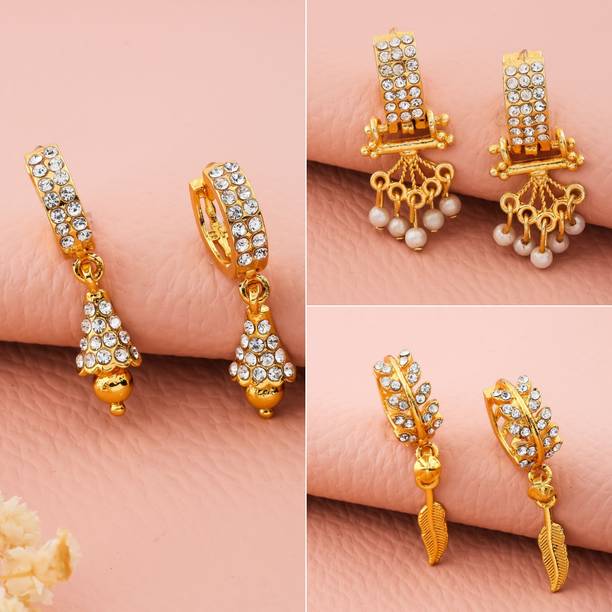 Diamond Earrings Combo Set for Women Brass Huggie Earring