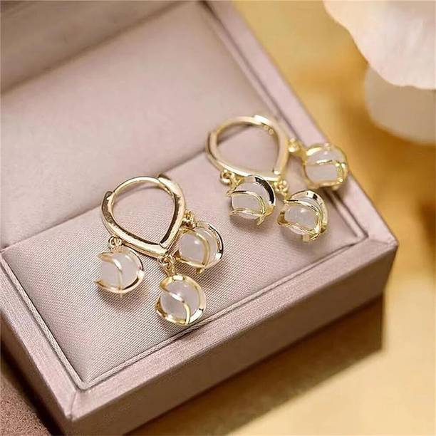 Trendy Earrings For Women Girls Korean western Stylish fancy light weight shiny Cat's Eye Alloy Jhumki Earring, Hoop Earring, Huggie Earring, Earring Set
