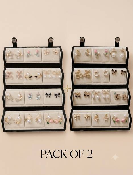 (Pack of 2) Pearl & Petals Luxury Set (12 pair ) korean style Earrings Cubic Zirconia Alloy Stud Earring