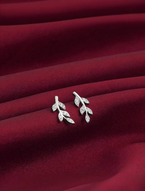 925 Silver Leaf Earrings|dangler to girls|Lifetime Plating|6 Month Warranty Zircon Silver Stud Earring