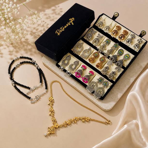 Premium Gift Combo 12 Designer Oxidized Jhumka Earrings Set Folding Box Alloy Jhumki Earring, Chandbali Earring, Drops & Danglers, Stud Earring, Earring Set