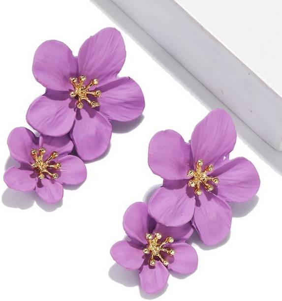 AKISON JEWELS Purple Flower Earrings For Women Floral Earrings For Women Long Korean Earrings Alloy Earring Set, Drops & Danglers, Tassel Earring
