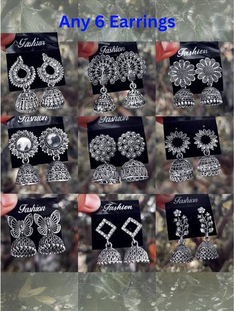 EYES BLINGS Latest Designer Jhumki Silver Earrings Set Combo Of 6 Cubic Zirconia Alloy Drops & Danglers, Chandbali Earring, Jhumki Earring, Stud Earring, Earring Set
