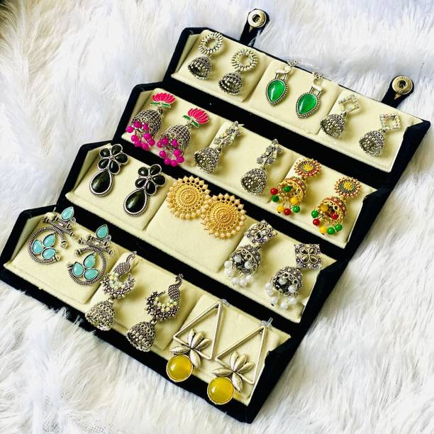folding box with 12 Pair oxodised jhumka earring for women Alloy Jhumki Earring, Chandbali Earring, Hoop Earring, Earring Set, Huggie Earring
