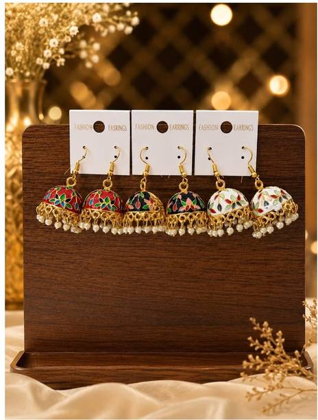 Trendy Meenakari Jhumka Earrings Combo for Women & Girls (Set of 3) Alloy Jhumki Earring