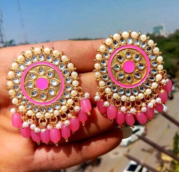 JEWERICHE IMITATION Moti Tops-Pink, Trendy Design Earring For Girls &amp; Women Alloy Stud Earring